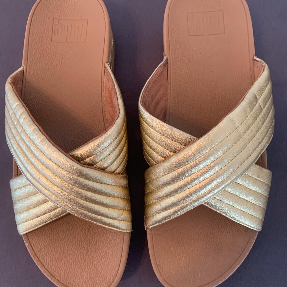 Fitflop Gold Crisscross Wedge Sandals